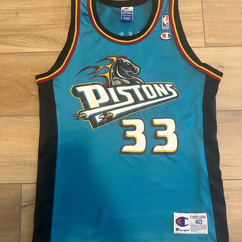 Vintage Champion Teal Pistons Grant Hill Basketball Jersey
